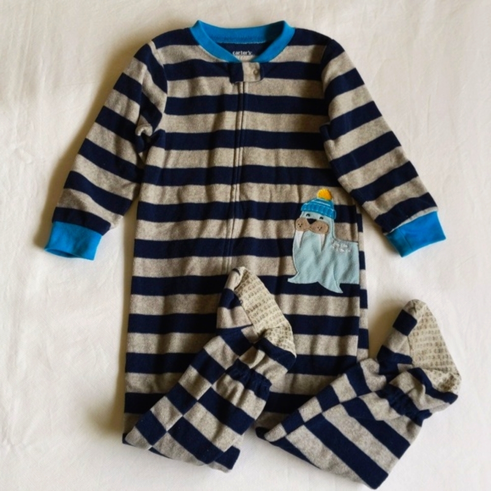 carter's navy striped fleece zipper footie sleeper pajamas 24 months baby boy